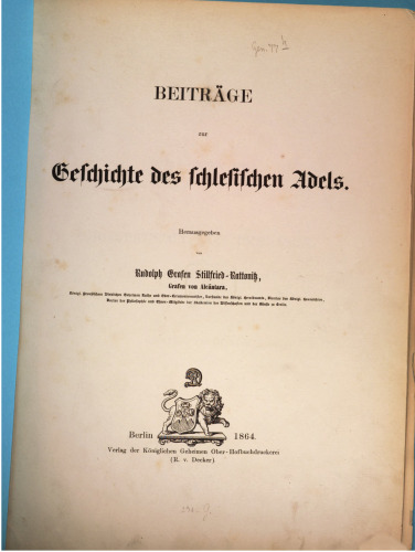 Beiträge zur Geschichte des schlesischen Adels