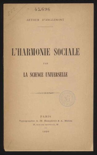 L'harmonie sociale par la science universelle