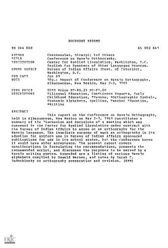 Conference on Navajo Orthography. Albuquerque, New Mexico. May 2-3, 1969