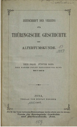 Zeitschrift des Vereins für Thüringische Geschichte und Altertumskunde
