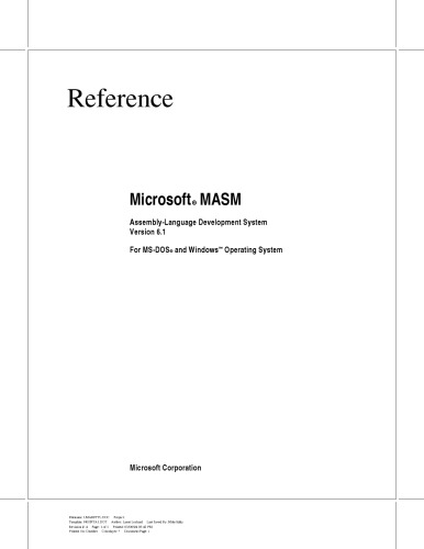 Microsoft Macro Assembler 6.11 Reference Manual:Macro Assembler Reference