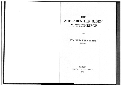 Die Aufgaben der Juden im Weltkriege