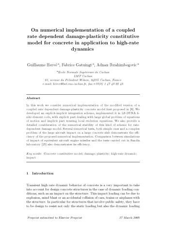 On numerical implementation of a coupled rate dependent damage-plasticity constitutive model for concrete in application to high-rate dynamics