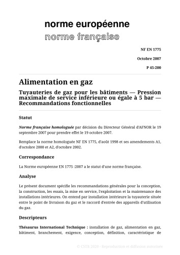 NF P45 - Distribution de gaz