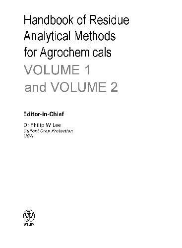 Handbook of Residue Analytical Methods for Agrochemicals