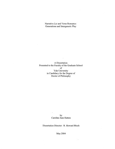 Narrative lai and verse romance : generations and intergeneric play