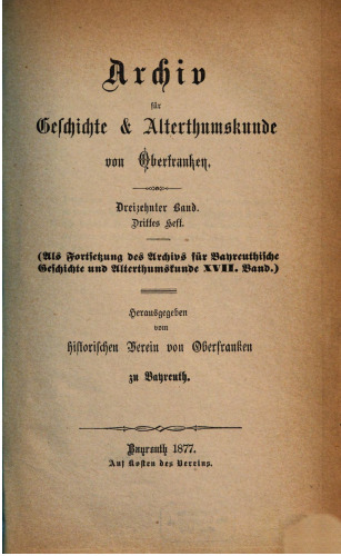 Archiv für Geschichte und Altertumskunde von Oberfranken