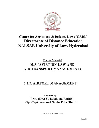 M.A (AVIATION LAW AND AIR TRANSPORT MANAGEMENT) - 1.2.5. AIRPORT MANAGEMENT