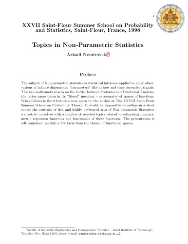 Topics in non-parametric statistics (XXVII Saint-Flour Summer School on Probability and Statistics, Saint-Flour)