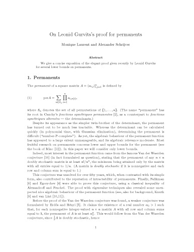 On Leonid Gurvits’s proof for permanents