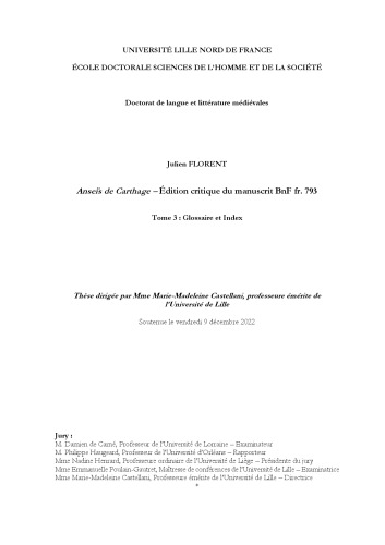 Anseïs de Carthage - Édition critique du manuscrit BnF fr. 793