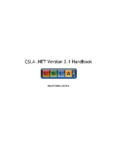CSLA dot NET Version.2.1 Handbook. VB Edition