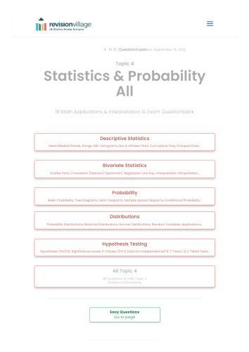 Revision village Math AI SL - Statistics & Probability - Hard Difficulty Questionbank