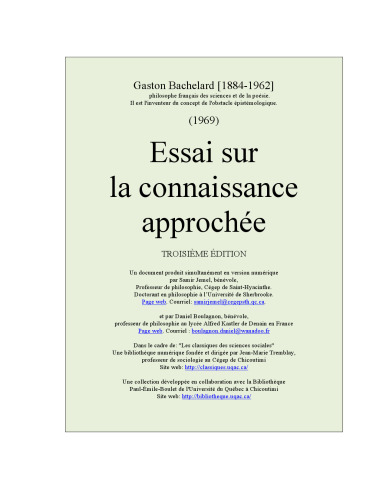 Essai sur la connaissance approchée