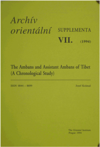 The Ambans and Assistant Ambans of Tibet (A Chronological Study)