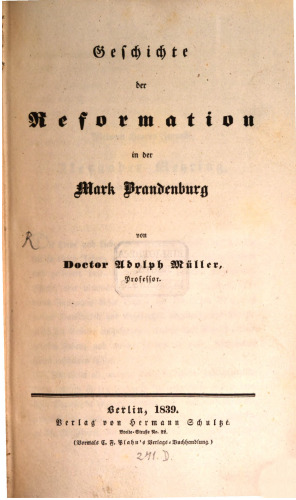 Geschichte der Reformation in der Mark Brandenburg