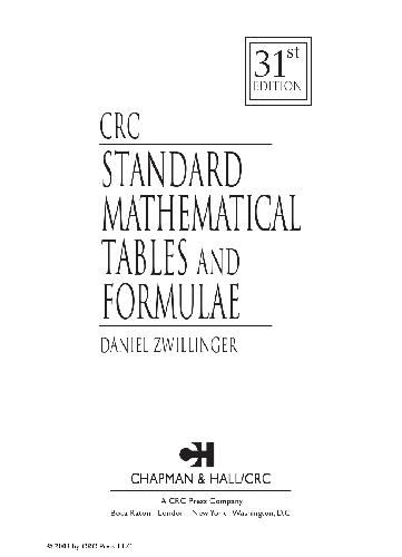 CRC Standard Mathematical Tables and Formulae