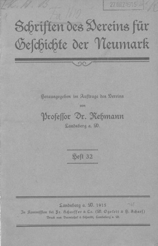 Schriften des Vereins für Geschichte der Neumark