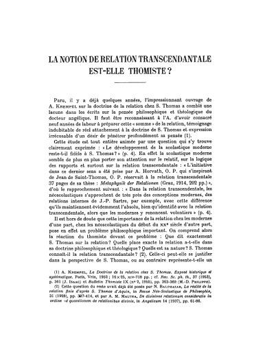 La notion de relation transcendantale est-elle thomiste ?