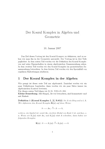 Der Koszul Komplex in Algebra und Geometrie