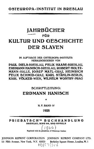 Jahrbücher für Kultur und Geschichte der Slaven