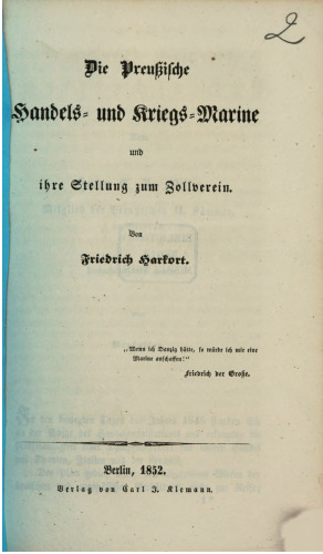 Die Preußische Handels- und Kriegs-Marine und ihre Stellung zum Zollverein