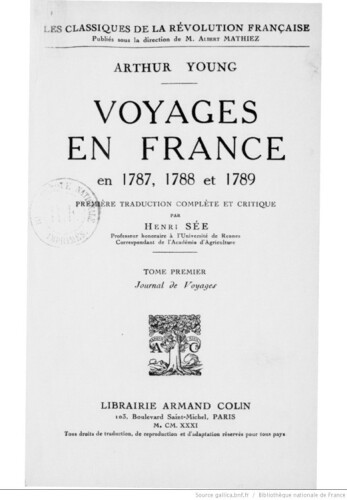 Voyages en France en 1787, 1788 et 1789
