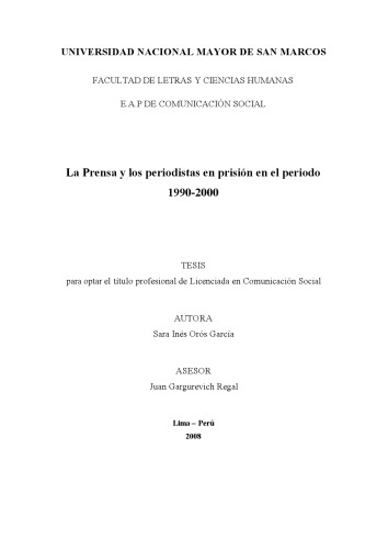 La Prensa y los periodistas en prisión en el periodo 1990-2000