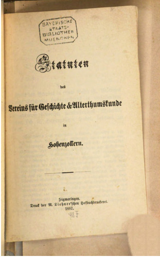 Statuten des Vereins für Geschichte und Alterthumskunde in Hohenzollern
