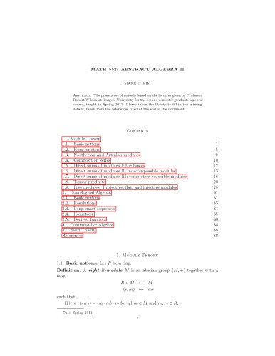Math 552: Abstract Algebra II