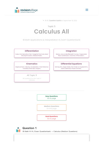 Revision village Math AI HL - Calculus - Medium Difficulty Questionbank