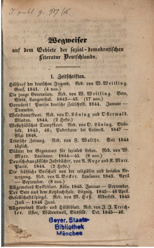 Wegweiser auf dem Gebiete der sozial-demokratischen Literatur Deutschlands