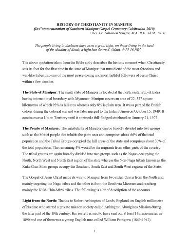 History of Christianity in Manipur