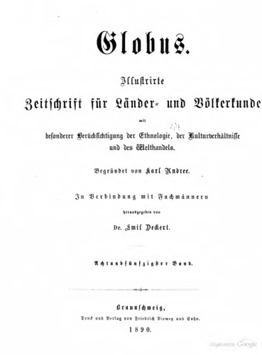 Globus. Illustrirte Zeitschrift für Länder- und Völkerkunde