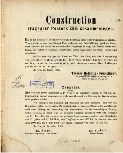 Construction [Konstruktion] tragbarer Pontons zum Zusammenlegen
