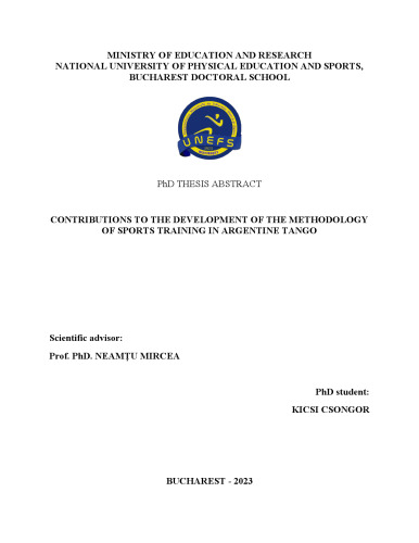 CONTRIBUTIONS TO THE DEVELOPMENT OF THE METHODOLOGY OF SPORTS TRAINING IN ARGENTINE TANGO