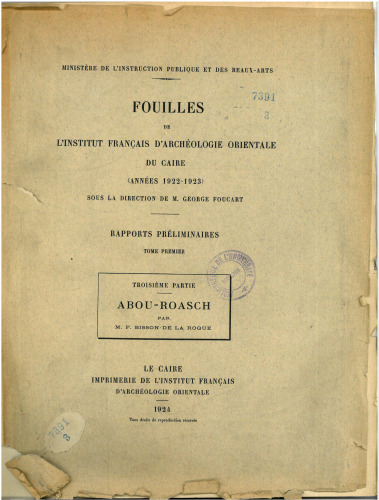 Fouilles de l'Institut français d'archéologie orientale du Caire, année 1921-1923