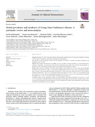 Global prevalence and incidence of Young Onset Parkinson's disease: A systematic review and meta-analysis