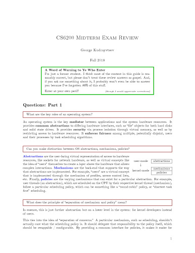 Graduate Introduction to Operating Systems (CS 6200): Midterm Exam Review Notes