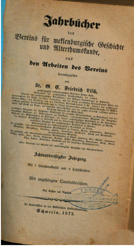 Jahrbücher des Vereins für mecklenburgische Geschichte und Altertumskunde