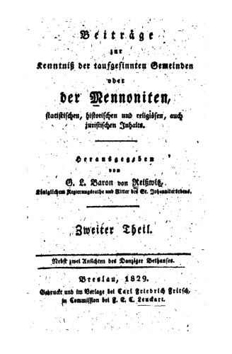 Beiträge zur Kenntniß Mennoniten-Gemeinden in Europa und America, statistischen, socialen und religiösen Inhalts