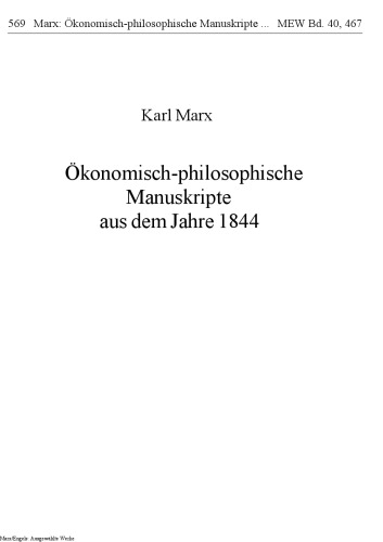 Ökonomisch-Philosophische Manuskripte aus dem Jahre 1844