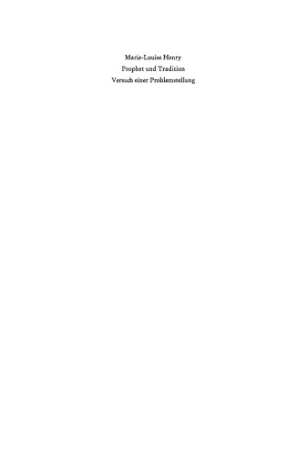 Prophet und Tradition. Versuch einer Problemstellung