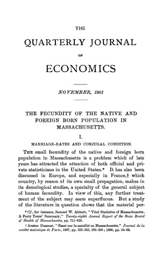 THE FECUNDITY OF THE NATIVE AND FOREIGN BORN POPULATION IN MASSACHUSETTS