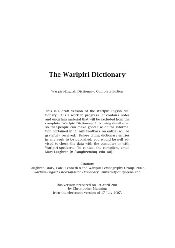Warlpiri-English dictionary : Complete Edition