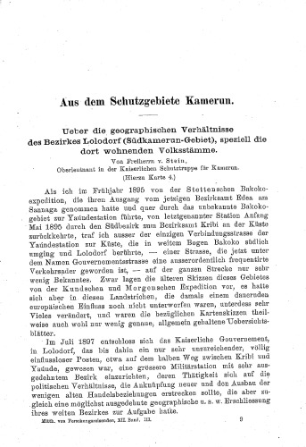 Über die geographischen Verhältnisse von Lolodorf (Südkamerun-Gebiet), speziell die dort wohnenden Volksstämme