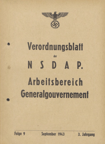 Verordnungsblatt der NSDAP. Arbeitsbereich Generalgouvernement