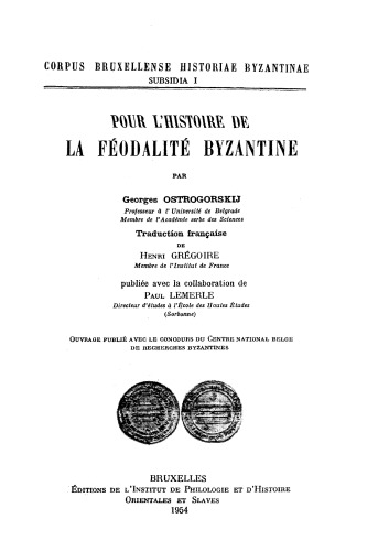 Pour l'histoire de la féodalité byzantine