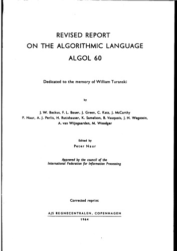 Revised Report on The Algorithimic Language Algol-60 1964