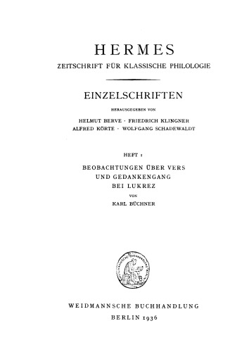 Beobachtungen über Vers und Gedankengang bei Lukrez